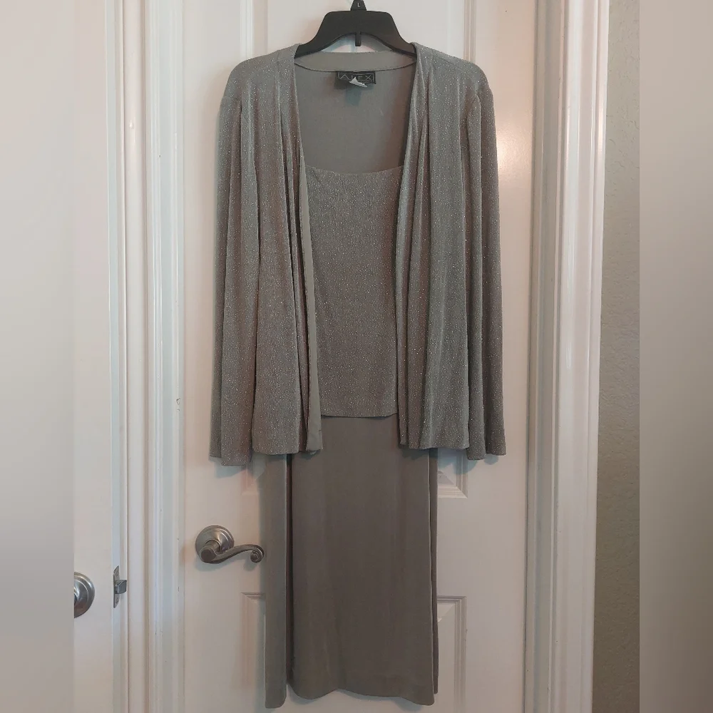 Alex Evenings Woman's Dress Set, Dusty Green With Silver Glitter, Size 12